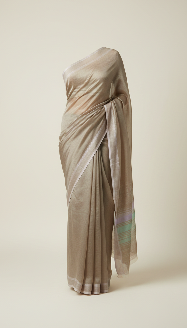 Taupe Silk chiffon saree