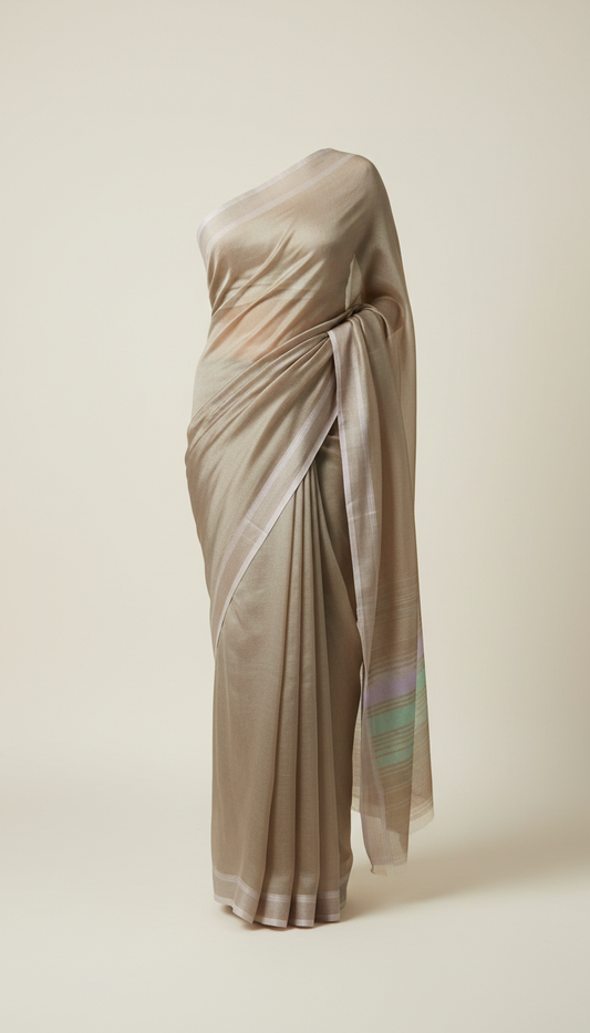 Taupe Silk chiffon saree