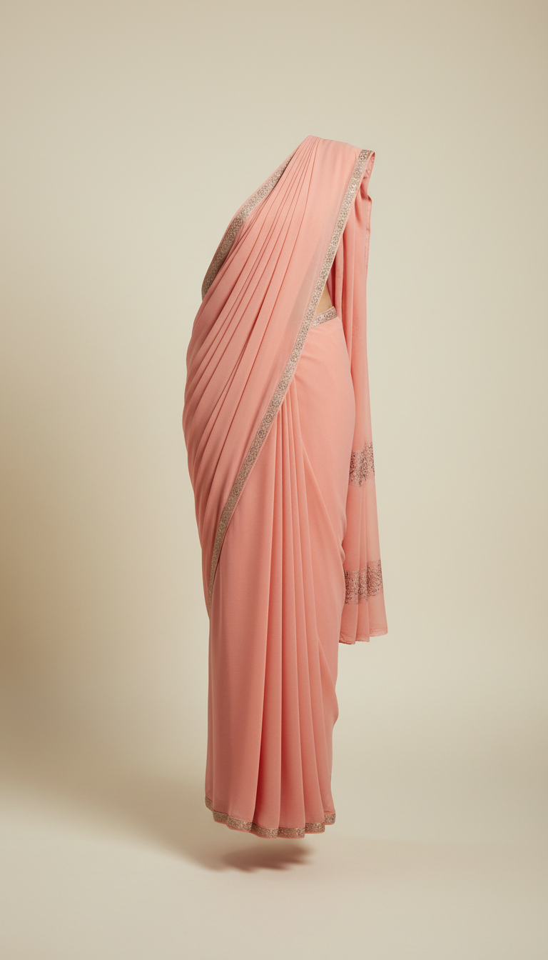 Blush coral georgette saree