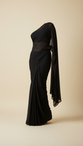 Charcoal black chiffon saree