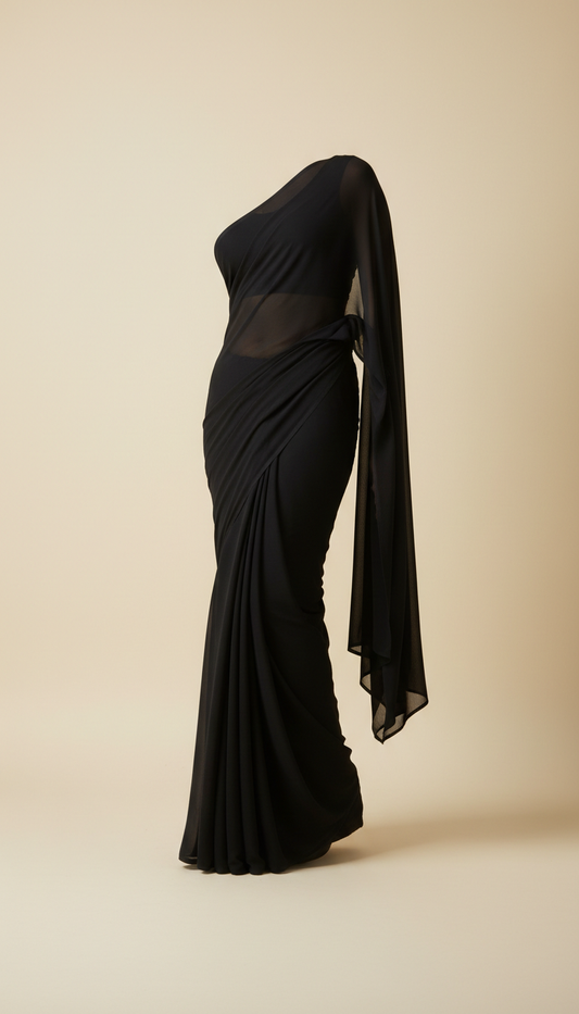 Charcoal black chiffon saree